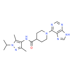 ChemSpider 2D Image | N-(1-Isopropyl-3,5-dimethyl-1H-pyrazol-4-yl)-1-(1H-purin-6-yl)-4-piperidinecarboxamide | C19H26N8O