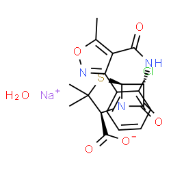 ChemSpider 2D Image | Sodium (2S,5S,6R)-6-({[3-(2-chlorophenyl)-5-methyl-1,2-oxazol-4-yl]carbonyl}amino)-3,3-dimethyl-7-oxo-4-thia-1-azabicyclo[3.2.0]heptane-2-carboxylate hydrate (1:1:1) | C19H19ClN3NaO6S