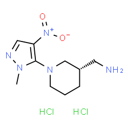 ChemSpider 2D Image | 1-[(3S)-1-(1-Methyl-4-nitro-1H-pyrazol-5-yl)-3-piperidinyl]methanamine dihydrochloride | C10H19Cl2N5O2