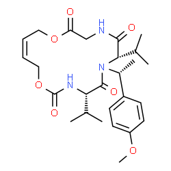 ChemSpider 2D Image | (4S,7S,14Z)-4,7-Diisopropyl-6-[(1R)-1-(4-methoxyphenyl)ethyl]-1,12-dioxa-3,6,9-triazacyclohexadec-14-ene-2,5,8,11-tetrone | C26H37N3O7