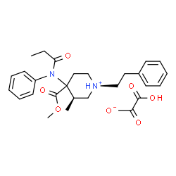ChemSpider 2D Image | (1R,3R)-4-(Methoxycarbonyl)-3-methyl-1-(2-phenylethyl)-4-[phenyl(propionyl)amino]piperidinium hydrogen oxalate | C27H34N2O7