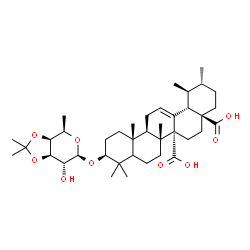 ChemSpider 2D Image | (3beta,5xi)-3-[(6-Deoxy-3,4-O-isopropylidene-beta-D-galactopyranosyl)oxy]urs-12-ene-27,28-dioic acid | C39H60O9