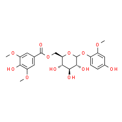 ChemSpider 2D Image | 4-Hydroxy-2-methoxyphenyl 6-O-(4-hydroxy-3,5-dimethoxybenzoyl)-D-glucopyranoside | C22H26O12