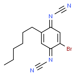 ChemSpider 2D Image | (2-Bromo-5-hexyl-2,5-cyclohexadiene-1,4-diylidene)dicyanamide | C14H15BrN4