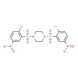ChemSpider 2D Image | 1,4-Bis[(2-chloro-5-nitrophenyl)sulfonyl]piperazine | C16H14Cl2N4O8S2
