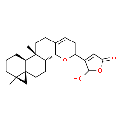 ChemSpider 2D Image | 5-Hydroxy-4-(5-{2-[(1aR,4aS,5R,6R,8aR)-1a,5,6-trimethyldecahydrocyclopropa[d]naphthalen-5-yl]ethyl}-3,6-dihydro-2H-pyran-2-yl)-2(5H)-furanone | C25H36O4