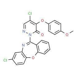 ChemSpider 2D Image | 5-Chloro-2-(8-chlorodibenzo[b,f][1,4]oxazepin-11-yl)-4-(4-methoxyphenoxy)-3(2H)-pyridazinone | C24H15Cl2N3O4