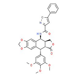 ChemSpider 2D Image | N-[(5S,5aS,8aR,9R)-8-Oxo-9-(3,4,5-trimethoxyphenyl)-5,5a,6,8,8a,9-hexahydrofuro[3',4':6,7]naphtho[2,3-d][1,3]dioxol-5-yl]-5-phenyl-1,2-oxazole-3-carboxamide | C32H28N2O9
