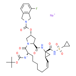 ChemSpider 2D Image | Sodium [(2R,6R,12Z,13aS,14aR,16aS)-14a-[(cyclopropylsulfonyl)carbamoyl]-2-{[(4-fluoro-1,3-dihydro-2H-isoindol-2-yl)carbonyl]oxy}-5,16-dioxo-1,2,3,5,6,7,8,9,10,11,13a,14,14a,15,16,16a-hexadecahydrocycl
opropa[e]pyrrolo[1,2-a][1,4]diazacyclopentadecin-6-yl]{[(2-methyl-2-propanyl)oxy]carbonyl}azanide | C35H45FN5NaO9S