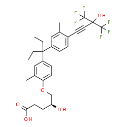 ChemSpider 2D Image | (4S)-4-Hydroxy-5-[2-methyl-4-(3-{3-methyl-4-[4,4,4-trifluoro-3-hydroxy-3-(trifluoromethyl)-1-butyn-1-yl]phenyl}-3-pentanyl)phenoxy]pentanoic acid | C29H32F6O5