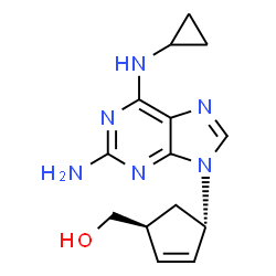ChemSpider 2D Image | {(1S,4S)-4-[2-Amino-6-(cyclopropylamino)-9H-purin-9-yl]-2-cyclopenten-1-yl}methanol | C14H18N6O