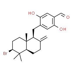 ChemSpider 2D Image | 4-{[(1S,4aR,6S,8aR)-6-Bromo-5,5,8a-trimethyl-2-methylenedecahydro-1-naphthalenyl]methyl}-2,5-dihydroxybenzaldehyde | C22H29BrO3