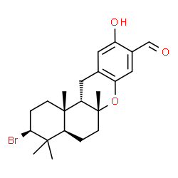 ChemSpider 2D Image | (3S,4aR,6aR,12aS,12bS)-3-Bromo-10-hydroxy-4,4,6a,12b-tetramethyl-1,3,4,4a,5,6,6a,12,12a,12b-decahydro-2H-benzo[a]xanthene-9-carbaldehyde | C22H29BrO3