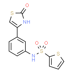 ChemSpider 2D Image | N-[3-(2-Oxo-2,3-dihydro-1,3-thiazol-4-yl)phenyl]-2-thiophenesulfonamide | C13H10N2O3S3