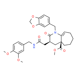 ChemSpider 2D Image | Methyl (3S,4aS)-1-(1,3-benzodioxol-5-ylmethyl)-3-{2-[(3,4-dimethoxybenzyl)amino]-2-oxoethyl}-2-oxo-1,2,3,4,5,6,7,8-octahydro-4aH-cyclohepta[b]pyridine-4a-carboxylate | C31H36N2O8
