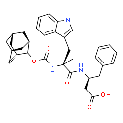ChemSpider 2D Image | (3S)-3-[(N-{[(1r,3r,5S,7S)-Adamantan-2-yloxy]carbonyl}-alpha-methyl-L-tryptophyl)amino]-4-phenylbutanoic acid | C33H39N3O5
