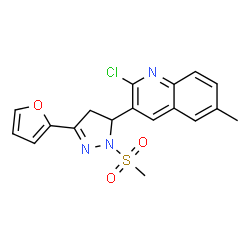 ChemSpider 2D Image | 2-Chloro-3-[3-(2-furyl)-1-(methylsulfonyl)-4,5-dihydro-1H-pyrazol-5-yl]-6-methylquinoline | C18H16ClN3O3S