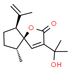 ChemSpider 2D Image | (5R,6S,9R)-3-(2-Hydroxy-2-propanyl)-6-isopropenyl-9-methyl-1-oxaspiro[4.4]non-3-en-2-one | C15H22O3