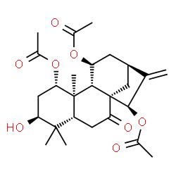 ChemSpider 2D Image | (1alpha,3beta,5beta,8alpha,9beta,10alpha,11beta,15beta)-3-Hydroxy-7-oxokaur-16-ene-1,11,15-triyl triacetate | C26H36O8