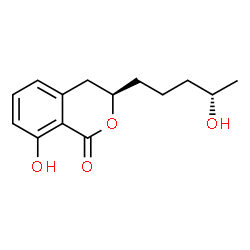 ChemSpider 2D Image | (3R)-8-Hydroxy-3-[(4S)-4-hydroxypentyl]-3,4-dihydro-1H-isochromen-1-one | C14H18O4