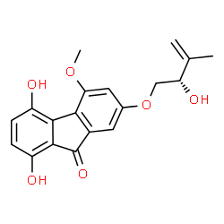 ChemSpider 2D Image | 1,4-Dihydroxy-7-{[(2S)-2-hydroxy-3-methyl-3-buten-1-yl]oxy}-5-methoxy-9H-fluoren-9-one | C19H18O6