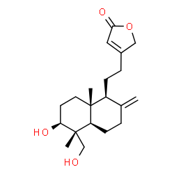 ChemSpider 2D Image | 4-{2-[(1S,4aR,5R,6S,8aR)-6-Hydroxy-5-(hydroxymethyl)-5,8a-dimethyl-2-methylenedecahydro-1-naphthalenyl]ethyl}-2(5H)-furanone | C20H30O4
