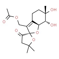 ChemSpider 2D Image | [(2R,6S,7R,7aS)-6,7-Dihydroxy-5',5',6-trimethyl-3'-oxo-4',5,5',6,7,7a-hexahydro-3'H,4H-spiro[1-benzofuran-2,2'-furan]-3-yl]methyl acetate | C17H24O7