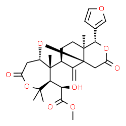 ChemSpider 2D Image | Methyl (2R)-[(1S,3S,8S,9R,10R,13S,14S)-14-(3-furyl)-7,7,9,13-tetramethyl-18-methylene-5,16-dioxo-2,6,15-trioxatetracyclo[8.7.1.0~1,13~.0~3,9~]octadec-8-yl](hydroxy)acetate | C27H34O9