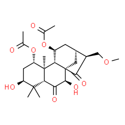 ChemSpider 2D Image | (1alpha,3beta,5beta,7beta,8alpha,9beta,10alpha,11beta,16beta)-3,7-Dihydroxy-17-methoxy-6,15-dioxokaurane-1,11-diyl diacetate | C25H36O9