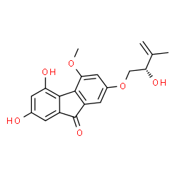 ChemSpider 2D Image | 2,4-Dihydroxy-7-{[(2S)-2-hydroxy-3-methyl-3-buten-1-yl]oxy}-5-methoxy-9H-fluoren-9-one | C19H18O6
