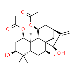ChemSpider 2D Image | (1alpha,3beta,5beta,7beta,8alpha,9beta,10alpha,11beta,15beta)-3,7,15-Trihydroxykaur-16-ene-1,11-diyl diacetate | C24H36O7