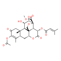 ChemSpider 2D Image | Methyl (5beta,11alpha,12alpha,13beta,15alpha)-3-acetoxy-11,12-dihydroxy-15-[(3-methyl-2-butenoyl)oxy]-2,16-dioxo-13,20-epoxypicras-3-en-21-oate | C28H34O12