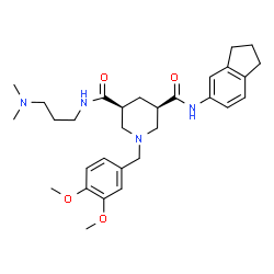 ChemSpider 2D Image | (3R,5S)-N-(2,3-Dihydro-1H-inden-5-yl)-1-(3,4-dimethoxybenzyl)-N'-[3-(dimethylamino)propyl]-3,5-piperidinedicarboxamide | C30H42N4O4
