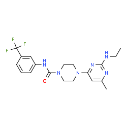 ChemSpider 2D Image | 4-[2-(Ethylamino)-6-methyl-4-pyrimidinyl]-N-[3-(trifluoromethyl)phenyl]-1-piperazinecarboxamide | C19H23F3N6O