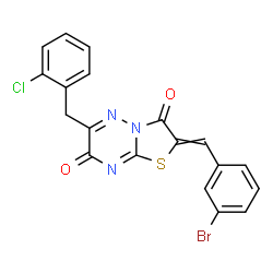 ChemSpider 2D Image | 2-(3-Bromobenzylidene)-6-(2-chlorobenzyl)-7H-[1,3]thiazolo[3,2-b][1,2,4]triazine-3,7(2H)-dione | C19H11BrClN3O2S