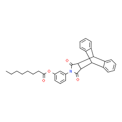 ChemSpider 2D Image | 3-(16,18-Dioxo-17-azapentacyclo[6.6.5.0~2,7~.0~9,14~.0~15,19~]nonadeca-2,4,6,9,11,13-hexaen-17-yl)phenyl octanoate | C32H31NO4