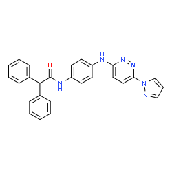 ChemSpider 2D Image | 2,2-Diphenyl-N-(4-{[6-(1H-pyrazol-1-yl)-3-pyridazinyl]amino}phenyl)acetamide | C27H22N6O
