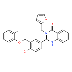 ChemSpider 2D Image | 2-{3-[(2-Fluorophenoxy)methyl]-4-methoxyphenyl}-3-(2-furylmethyl)-2,3-dihydro-4(1H)-quinazolinone | C27H23FN2O4