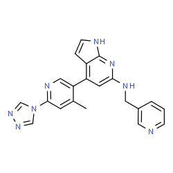 ChemSpider 2D Image | 4-[4-Methyl-6-(4H-1,2,4-triazol-4-yl)-3-pyridinyl]-N-(3-pyridinylmethyl)-1H-pyrrolo[2,3-b]pyridin-6-amine | C21H18N8