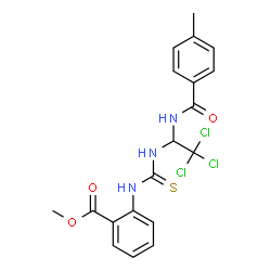 ChemSpider 2D Image | Methyl 2-[({2,2,2-trichloro-1-[(4-methylbenzoyl)amino]ethyl}carbamothioyl)amino]benzoate | C19H18Cl3N3O3S