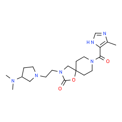 ChemSpider 2D Image | 3-{2-[3-(Dimethylamino)-1-pyrrolidinyl]ethyl}-8-[(4-methyl-1H-imidazol-5-yl)carbonyl]-1-oxa-3,8-diazaspiro[4.5]decan-2-one | C20H32N6O3
