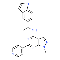 ChemSpider 2D Image | N-[1-(1H-Indol-5-yl)ethyl]-1-methyl-6-(4-pyridinyl)-1H-pyrazolo[3,4-d]pyrimidin-4-amine | C21H19N7