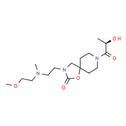 ChemSpider 2D Image | 8-[(2R)-2-Hydroxypropanoyl]-3-{2-[(2-methoxyethyl)(methyl)amino]ethyl}-1-oxa-3,8-diazaspiro[4.5]decan-2-one | C16H29N3O5