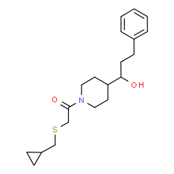 ChemSpider 2D Image | 2-[(Cyclopropylmethyl)sulfanyl]-1-[4-(1-hydroxy-3-phenylpropyl)-1-piperidinyl]ethanone | C20H29NO2S