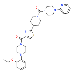 ChemSpider 2D Image | [4-(2-Ethoxyphenyl)-1-piperazinyl][2-(1-{[4-(2-pyridinyl)-1-piperazinyl]carbonyl}-4-piperidinyl)-1,3-thiazol-4-yl]methanone | C31H39N7O3S