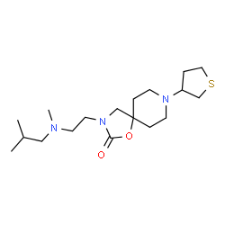 ChemSpider 2D Image | 3-{2-[Isobutyl(methyl)amino]ethyl}-8-(tetrahydro-3-thiophenyl)-1-oxa-3,8-diazaspiro[4.5]decan-2-one | C18H33N3O2S
