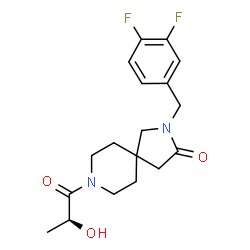 ChemSpider 2D Image | 2-(3,4-Difluorobenzyl)-8-[(2S)-2-hydroxypropanoyl]-2,8-diazaspiro[4.5]decan-3-one | C18H22F2N2O3