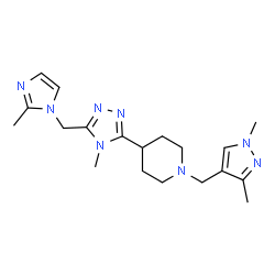 ChemSpider 2D Image | 1-[(1,3-Dimethyl-1H-pyrazol-4-yl)methyl]-4-{4-methyl-5-[(2-methyl-1H-imidazol-1-yl)methyl]-4H-1,2,4-triazol-3-yl}piperidine | C19H28N8