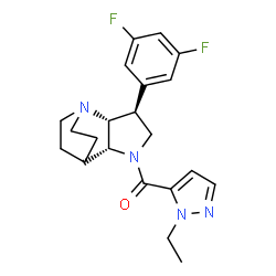 ChemSpider 2D Image | [(2R,3S,6R)-3-(3,5-Difluorophenyl)-1,5-diazatricyclo[5.2.2.0~2,6~]undec-5-yl](1-ethyl-1H-pyrazol-5-yl)methanone | C21H24F2N4O