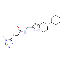 ChemSpider 2D Image | N-[(5-Cyclohexyl-4,5,6,7-tetrahydropyrazolo[1,5-a]pyrazin-2-yl)methyl]-2-[(4-methyl-4H-1,2,4-triazol-3-yl)sulfanyl]acetamide | C18H27N7OS